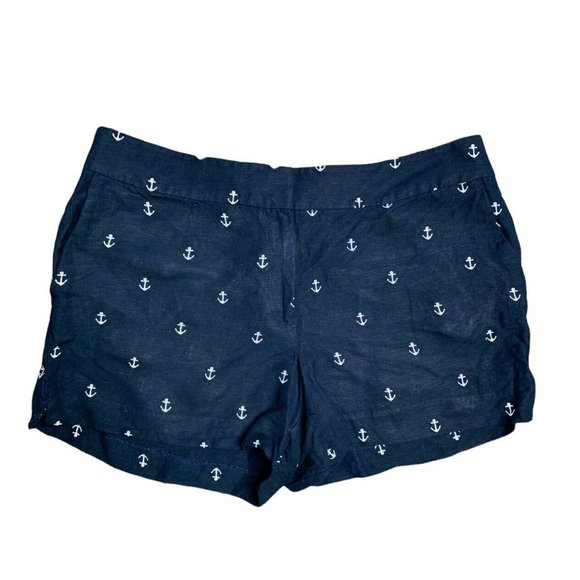 LOFT Pants - LOFT Womens 12 Shorts Navy Blue White Embroidered Anchor Nautical Linen …